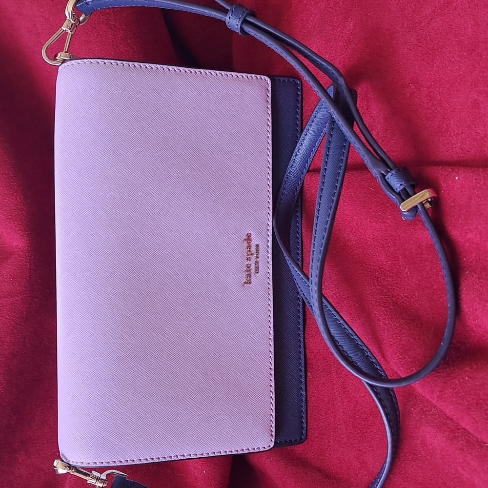 NEW Kate Spade Cameron Lavender /Navy and White Bag /Crossbody EC - Picture 3 of 16